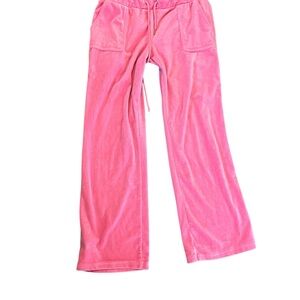 bebe Vibrant Pink Velour Sweatpants Y2K Wide Leg Rhinestone Bottom L